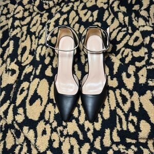 Classic Black Pointed Ankle-Strap Pumps